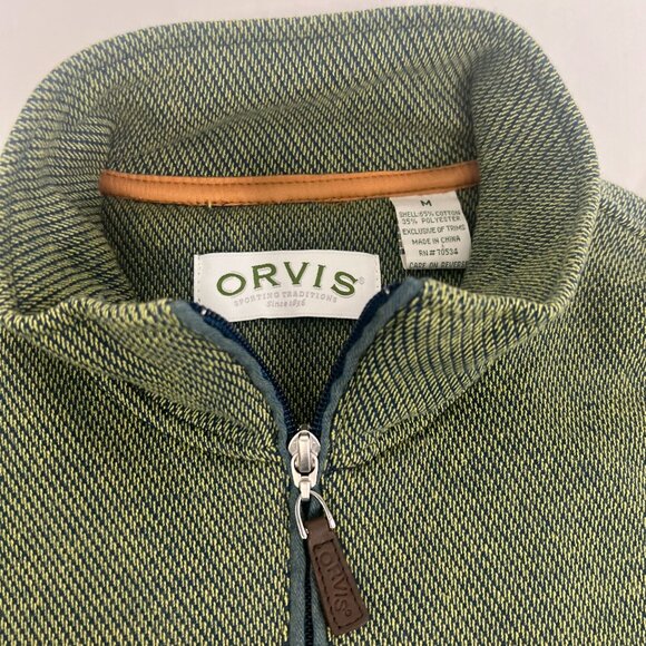 ORVIS Men's Olive Green 1/4 Zip Pullover Sweater With Brown Elbow Patches M - Picture 13 of 15